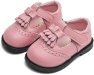DADAWEN Toddler Girls Leather Mary Jane Dress Shoes Baby Non-Slip Soft Sole Tassel Princess Flats Wedding Party Casual Walking School Shoes Pink US Size 5 Toddler
