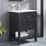 DELAVIN 24" Modern Solid Wood Bathroom Vanity and Sink Combo for Small Space, Single Undermount Vessel Ceramic Sink, Freestanding Bathroom Storage Cabinet with 2 Doors (Espresso)