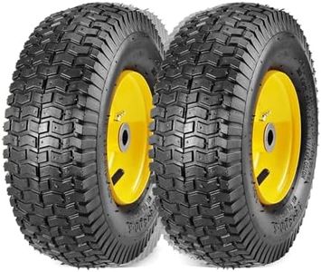 13x5.00-6 Flat Free Lawn Mower Tires with Rim, 3" Centered Hub, 3/4" or 5/8" or 1/2" Bushing, 13x5-6 Turf Tire, 400lbs Capacity, Set of 2