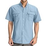 Toomett Men's Short Sleeve Fishing Shirt,UPF 50+ Breathable Button Down Shirts, Outdoor Recreation Short Sleeve Shirt, Blue, Large