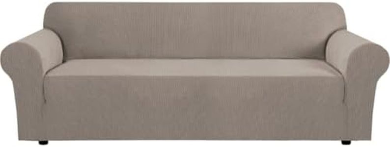 H.VERSAILTEX Stretch Oversized Couch Cover 1 Piece Sofa Slipcovers for Living Room Feature Thick Checked Jacquard Fabric with Elastic Bottom, Sofa X-Large - Taupe