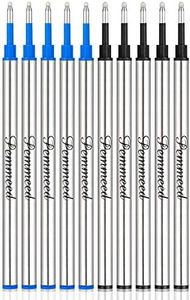 Pemmeed Rollerball Pen Refills Work for Original for G5/G6/G8 Pens, Pen Refills, Gel Ink Metal Standard Size Fine Point 0.7mm(5black +5blue) (Pack of 10)