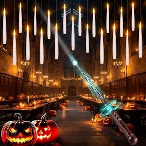 Floating Candles with Wand for Halloween Decorations: Upgraded 20Pcs Magic LED Hanging Floating Candle Battery Operated Flameless Candles with Timer for Birthday Gifts Halloween Party Indoor Décor