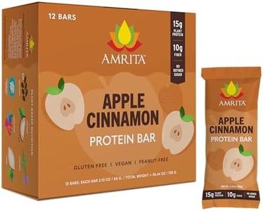 AMRITA Apple Cinnamon Vegan Protein Bars – 15g Plant-Based Protein – Gluten, Soy, Peanut & Dairy-Free – High Fiber, Low Sugar Meal Replacement Bars – Ideal Breakfast, Snack, or Energy Boost