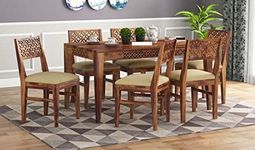 Porash Furniture Solid Sheesham Wood 6 Seater Dining Table with 6 Cushion Chairs for Living Room Home Office Dining Room Wooden Furniture Dinner Table Set (Teak Finish)