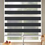 SEEYE Cordless Zebra Blinds Roller Shades for Window Day and Night Blind Dual Layer Light Filtering Shade Light Control Room Darkening Horizontal Window Treatment 21" W X 72" H, Black