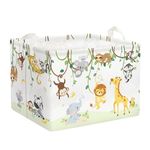 Clastyle Vine Woodland Animal Toy Shelf Basket for Kids Room Elephant Giraffe Lion White Rectangle Clothes Books Cube Storage Basket, 36L