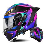 Bluetooth Modular Motorcycle Helmet with Tail ECE Approved Flip Up Front Helmets Dual Visors Full Face Integrated Helmet with Dual Speaker Microphone for Adults Men Women 55-64CM