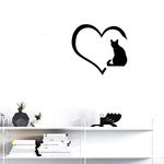 BIBITIME Valentine's day Heart Sit Cat Wall Decal Vinyl Sticker for Lovers Couple Girlfriend Boyfriend Bedroom Women Baby Nursery Kids Room Decor Home Art PVC Murals (Black, DIY 15.7" x 13.7")