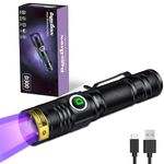 DARKDAWN UV 395nm Blacklight Flashlight USB Rechargeable, Woods Lamp Ultraviolet Light LED Powerful Portable Mini Detector for Pet Urine Dry Stains, Scorpions, Uranium Glass, Resin Curing, Fluorescent