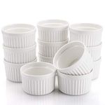 Foraineam Set of 12 Porcelain Ramekins Bakeware 120ml White Baking Cups Oven Safe Ramekins Bowls Set Souffle Dishes Dessert Custard Baking Cups for Baking, Cooking, Serving