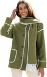 Angashion Womens Oversized Embroidered Scarf Woolen Coat Jacket Long Sleeve Button Down Outerwear With Two Pockets Army Green Medium