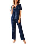 Avidlove Women Pajamas Set Notch Collar Soft Sleepwear Pjs Short Sleeve Button Down Nightwear with Long Pants