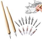 Comic Dip Pen, Calligraphy Dip Pen Including 2 Pen Holders and 13 Nibs, Dip Pens for Artists, Ideal for Painting Animation Calligraphy Lettering Sketch Cartoonists(Burlywood)