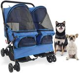 Critter Sitters Double Pet Stroller with Storage, Cat or Dog Stroller for Animals up to 44 lbs, 4-Wheel Cat Stroller for Cats, Small and Medium Dogs, Rabbits, and Guinea Pigs, Blue