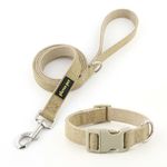 Plutus Pet Cotton Hemp Dog Collar and Leash Set, Adjustable Collar for Small, Medium, and Large Dogs, Heavy Duty and Soft on Skin, Khaki, S