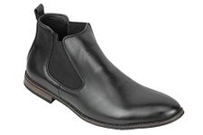 Xposed New Mens Leather Italia Style Vintage Chelsea Boots Casual Dealer Shoes UK Size [UK 9 EU 43,Black-PU Leather]