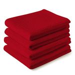 Encasa Kitchen Dish Tea Towel Waffle Weave X-Large 70 x 45 cm (4pc set), Highly Absorbent for Cleaning & Quick Drying of Plates & Glasses, Cotton - Red