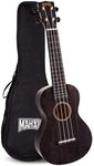 Mahalo Hano Concert Ukulele, Wooden Musical String Instrument with Geared Machine Head & Instrument Case, Beginners Ukulele Concert Kit for Adults, Transparent Black