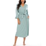 MAGIC ARMOR Women's Long Kimono Robe - Knit Bathrobe Soft Knit Sleepwear Casual Ladies Loungewear for Bathing, Lounging, and Weddings S-XXL,seladon green L