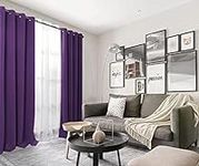 Curtain blackout Thick 90"X90" Thermal Eyelet Ring Top Pair curtain Panel Set of 2 Eyelets Curtains Soft Curtains for Bedroom Drop Noise Reduce Curtains for Living (Purple, W90"XL90"(W229XL229CM)