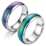 Viseaga 2 Pcs Mood Rings for Kids Men Women With Color Mood Chart Stainless Steel Band Mood Jewelry, Size6 & Size7= (US size 5&6), Metal, No Gemstone