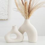 CEMABT Beige Ceramic Vase Set of 2 for Modern Minimalist Bohemian Decor，Round Matte Donut Vases for Pampas Grass-Perfect for Living Room, Dining Table, Office Bedroom Shelf Decor Entryway, Console