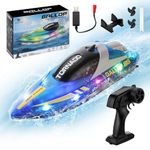Coikes RC Boat Remote Control Boat for Kids Adults with LED Lights 2.4GHz High Speed 15km/h Double Propellers Self Righting Racing Boats for Pools and Lakes Rechargeable Pool Toys Gifts for Boys Girls