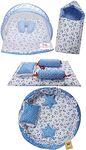 Infantbond Designer Mattress with Net | Baby Sleeping Bag | 4 Pcs Bedding | 1 Nest(0-6 Months) (Moon Blue)