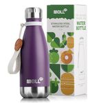 Mollcity Kids Water Bottle for School, 12 oz Leak-Proof Double Wall Vacuum Insulated Water Bottles, Cola Shape Stainless Steel Sports Flask with Rope (Dark Purple)