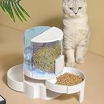 Kathson Automatic Gravity Cat Dog Feeder and Water Dispenser Set Rotating Storage 2 in 1 Pet Automatic Feeder for Cats and Dogs Gravity Cat Feeder Pet Food Dispenser for Small Medium Pets Cats Dogs