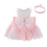 Kids Girls Lace Flower Bridesmaid Princess Party Dress Formal Bowknot Sleeveless Birthday Wedding Pageant Christening Tutu Dress Infant Summer Holiday Outfits Baby Pink 6-9 Months