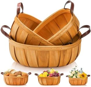 Goaste 3 Pack Wicker Bread Baskets, Wood Chip Picnic Basket with Handles, Handmade Woven Harvest Basket Holder, Rustic Fruits Vegetable Storage Baskets for Picnic, Wedding, Gifting (Orange, 3 Sizes)