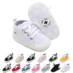 Baby Girls Boys Shoes Soft Anti-Slip Sole Newborn First Walkers Star High Top Canvas Denim Unisex Infant Sneaker (A01-White, 0-6 Months)