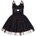 Sunny Fashion Girls Dress Tutu Dancing Spaghetti Tulle Cat Ballet Black Sparkling Age 6 Years