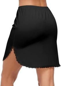 MANCYFIT Half Slips for Women Underskirt Short Mini Skirt with Floral Lace Trim Black X-Large