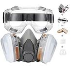 ANUNU Respirator Mask with Filters, Reusable Dust Respirator with Safety Glasses for Painting, Gases, Dust, Chemical, Organic Vapors, Epoxy Resin