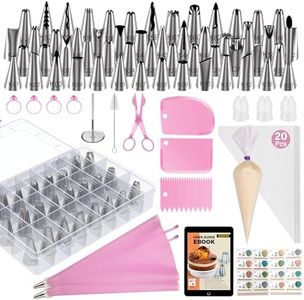 Kootek 90 PCs Piping Bags and Tips Set, Cake Decorating Supplies Kit with 55 Numbered Icing Piping Tips, 20+2 Pastry Bags for Cake Cupcake, Frosting Piping Kit with Booklet and eBook