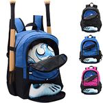 Rudmox Baseball Bag Backpack, Soccer Bag, Basketball Backpack, T-Ball & Softball Bag with Fence Hook Holds Bat, Helmet, Basketball, Football, Vollyball, Gloves (Royal Blue)