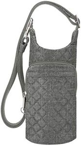 Travelon Modern, Gray Heather, 10 x 4 diameter, Anti-theft Boho Water Bottle Tote