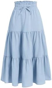 Floerns Girls Boho Floral Print High Waist Flare Hem Summer Long Skirt Blue 8Y