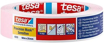 tesa UK 43330001801 Precision Sensitive, Razor Sharp Edge and Low Tack Masking Tape for Indoor Painting and Decorating, Residue Free Removal, 50 m x 25 mm, 25mm, Clear