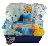 Baby Boy Gift Basket: Embossed Fleece Blanket, Cotton Onesie (Bodysuit), Socks and more