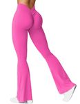 VOYJOY V-Back Scrunch Flares Leggings Gym Workout Lifting Flares Pant V-Back Booty Tights, Rose Red, X-Large