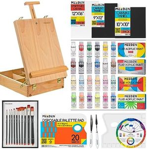 MEEDEN Deluxe Artist Painting Set with Beechwood Tabletop Easel, 60 x 22ML Acrylic Paints, 10 Acrylic Brushes, Stretched Canvas, Canvas Board & Art Painting Supplies for Artists, Beginners & Adults