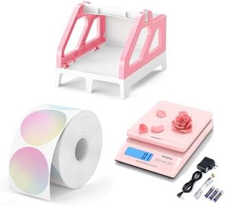 MUNBYN Pink Label Holder+2 Inch Circle Thermal Sticker Labels+Shipping Scale, Accurate 66lb/0.1oz Postal Scale with Sweet Pink Style