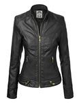 Made By Johnny WJC747 Womens Dressy Vegan Leather Biker Jacket L Black