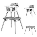 COSTWAY Convertible Baby High Chair, Adjustable Infant Dining Chair with Removable 2-Position Tray, 5-Point Harness, Toddler Feeding Highchair for 6-36 Months (Grey)