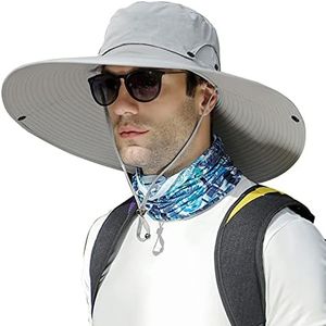 6" Wide Brim Sun Protection Hat Outdoor Unisex Ventilated Bucket Hats for Hiking Beach Fishing Safari Garden Lawn Yard Work Kayaking E-yp01-lightgray