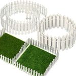 BBTO 3 Pieces 40 Inch Length Miniature Fairy Garden Ornament Fence and 2 Pieces 6 x 6 Inch Artificial Garden Grass, Mini Wood Fence Artificial Lawn for Miniature Ornament Garden Grass Decoration